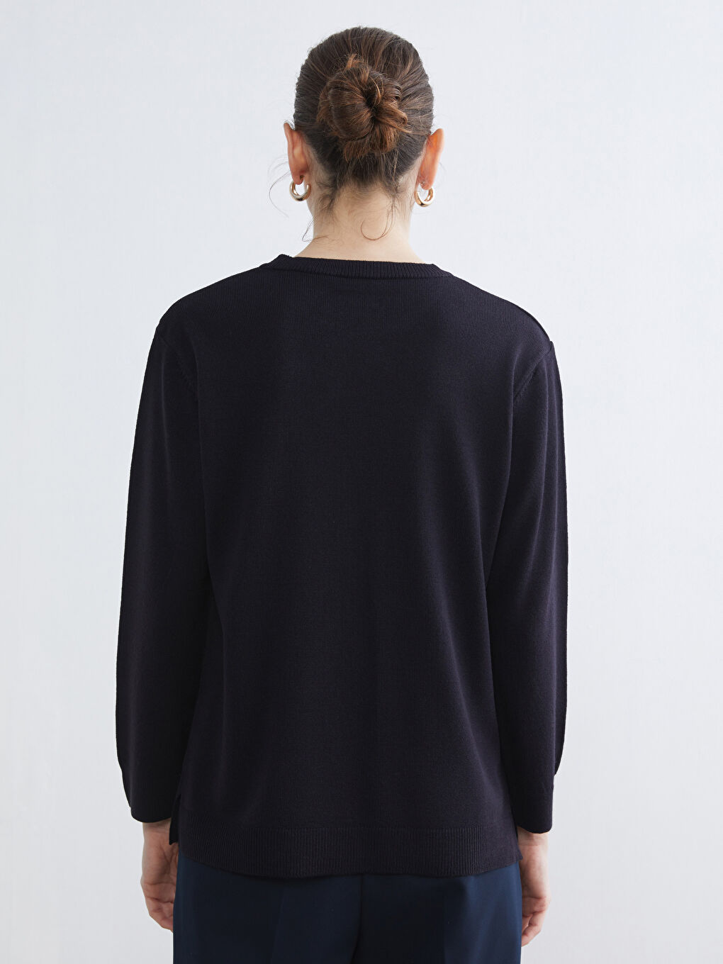 Lacivert Bisiklet Yaka Taşlı Kadın Triko Kazak-3