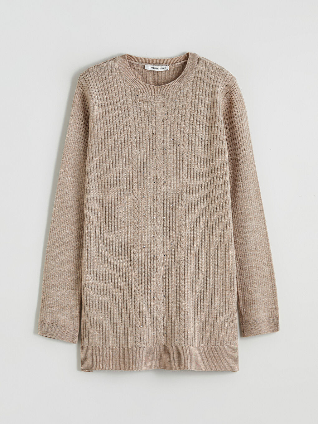 Crew Neck Self-Patterned Women's Knitwear Sweater-4