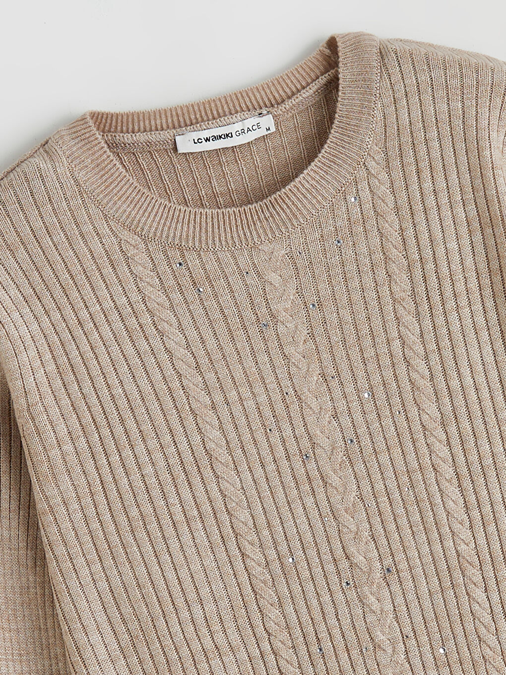 Crew Neck Self-Patterned Women's Knitwear Sweater-5