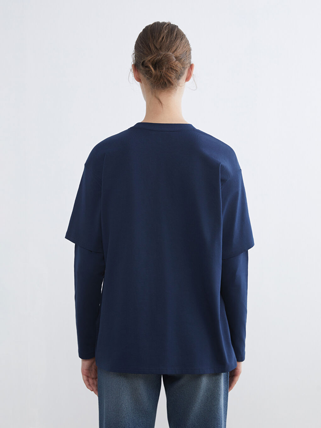 Lacivert Bisiklet Yaka Kadın Tişört-7