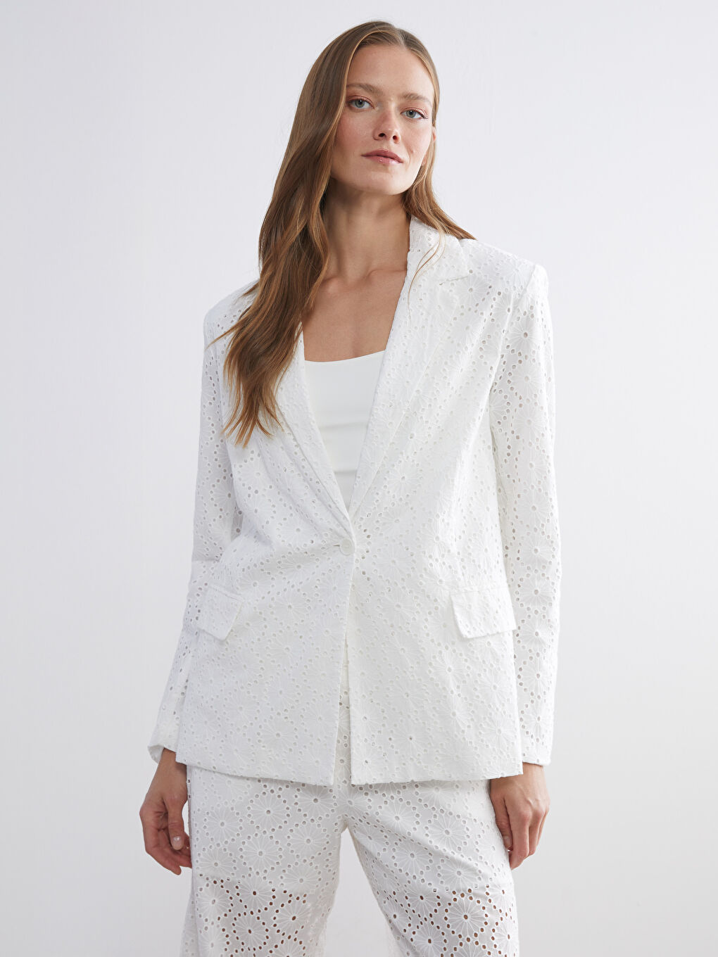 Hole-Knitted Broderie Women's Blazer Jacket