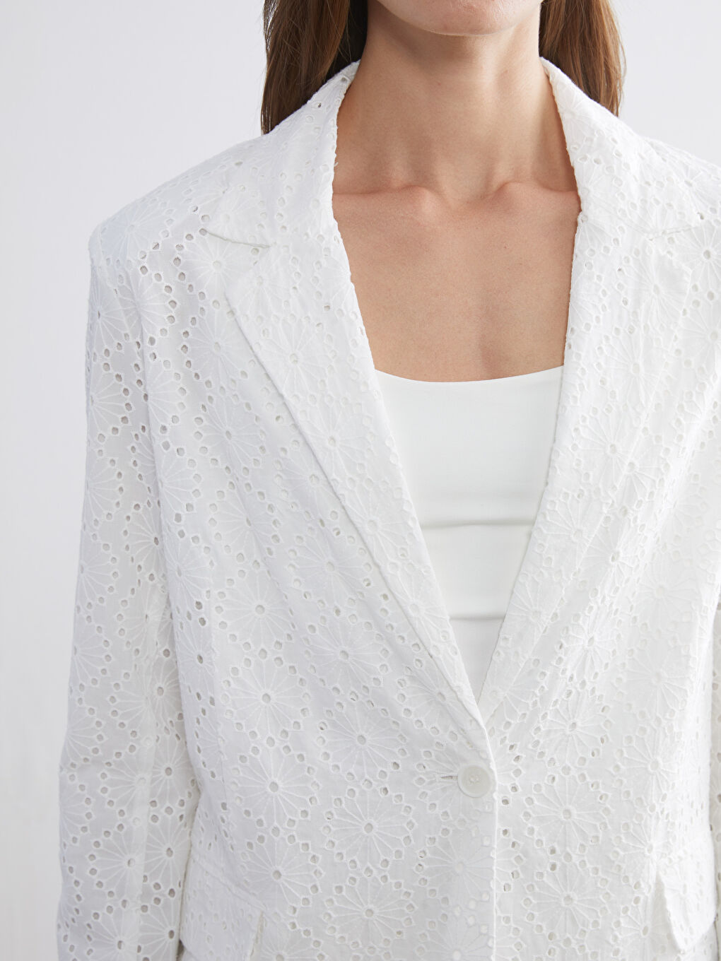 Hole-Knitted Broderie Women's Blazer Jacket-2