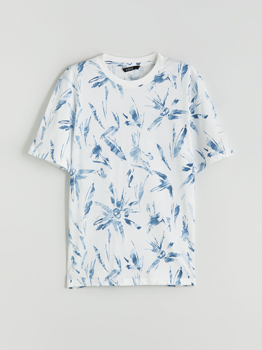 Ekru Bisiklet Yaka Baskılı Penye Erkek Tişört-4