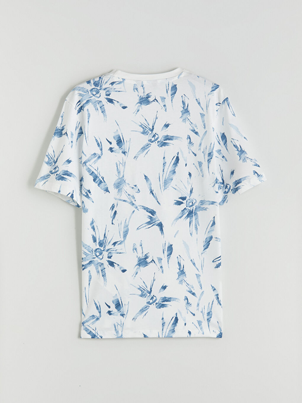 Ekru Bisiklet Yaka Baskılı Penye Erkek Tişört-5