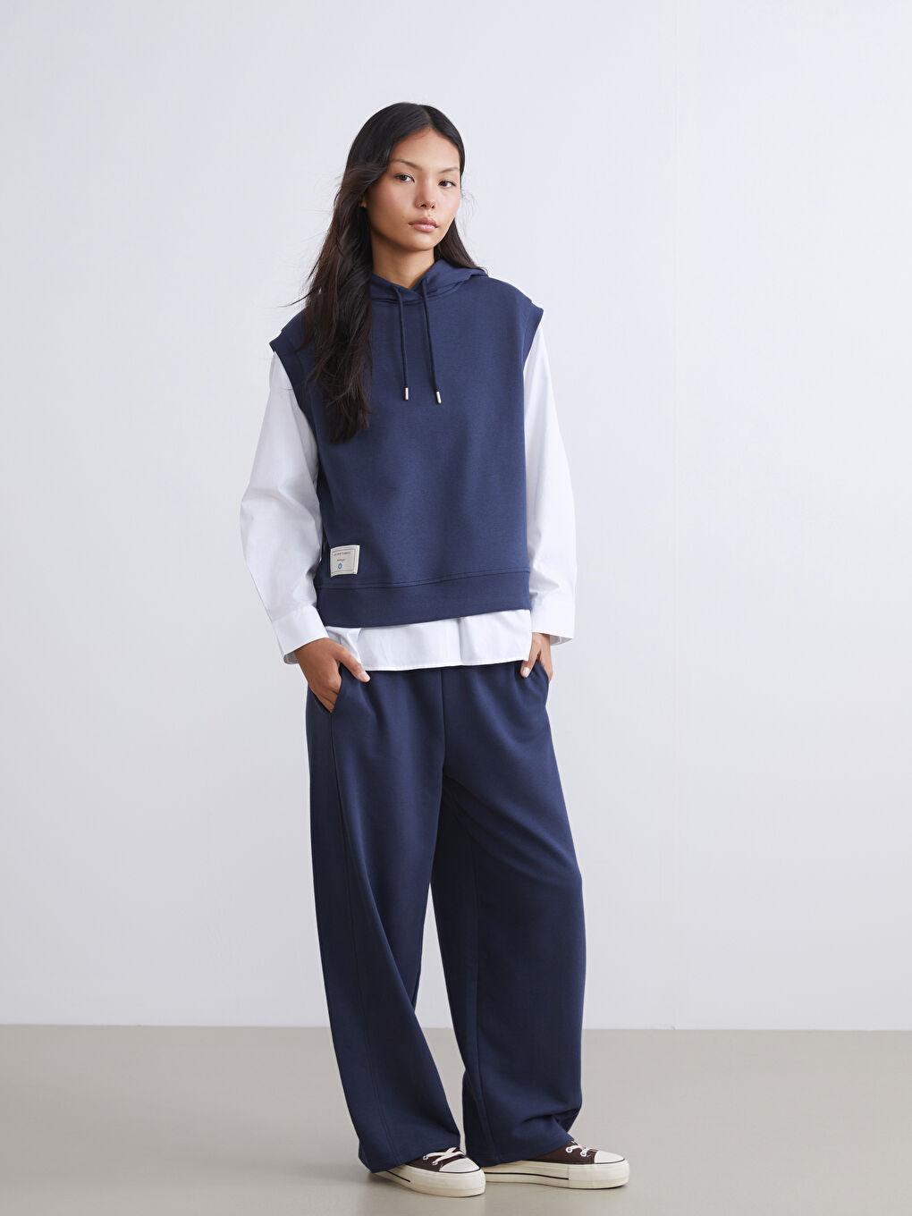 Lacivert Beli Lastikli Kadın Eşofman Altı-1