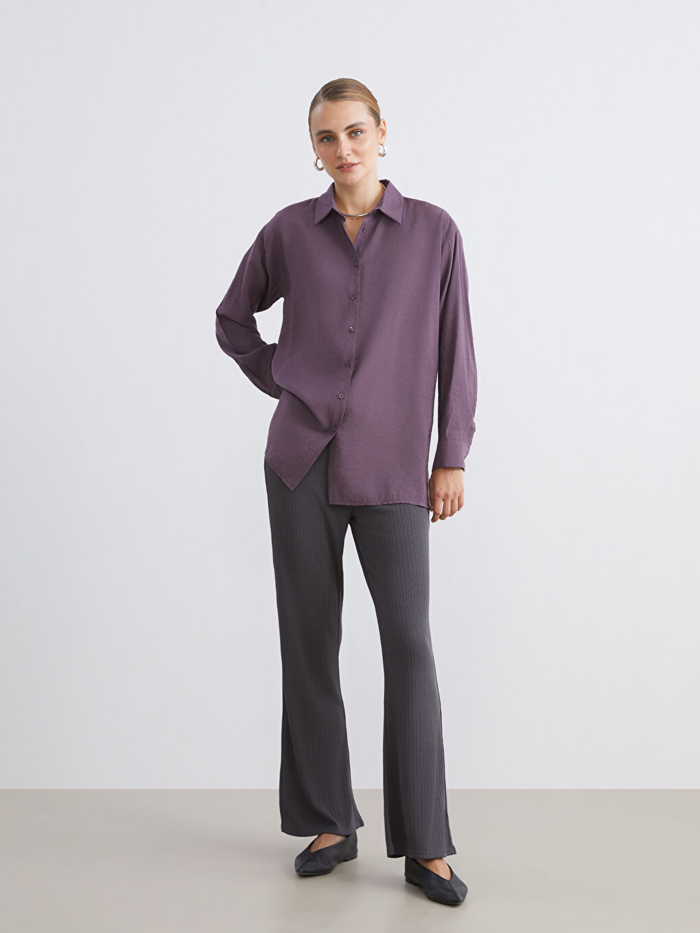 Elasticated Waist Textured Women's Trousers