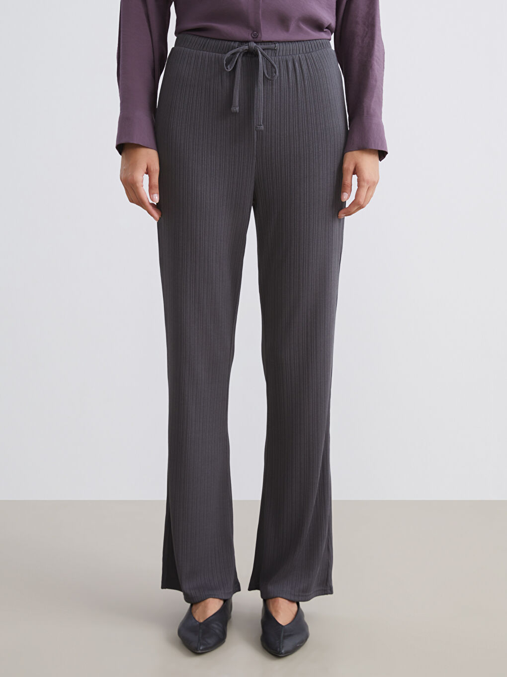 Elasticated Waist Textured Women's Trousers-1