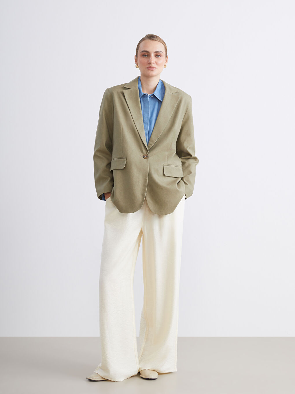 Elastic Waist Wide Leg Women's Trousers