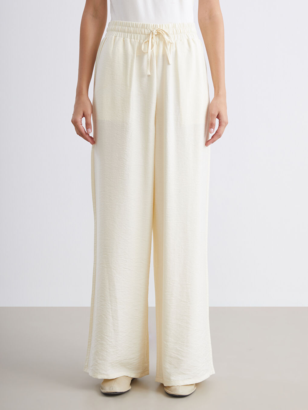 Elastic Waist Wide Leg Women's Trousers-1