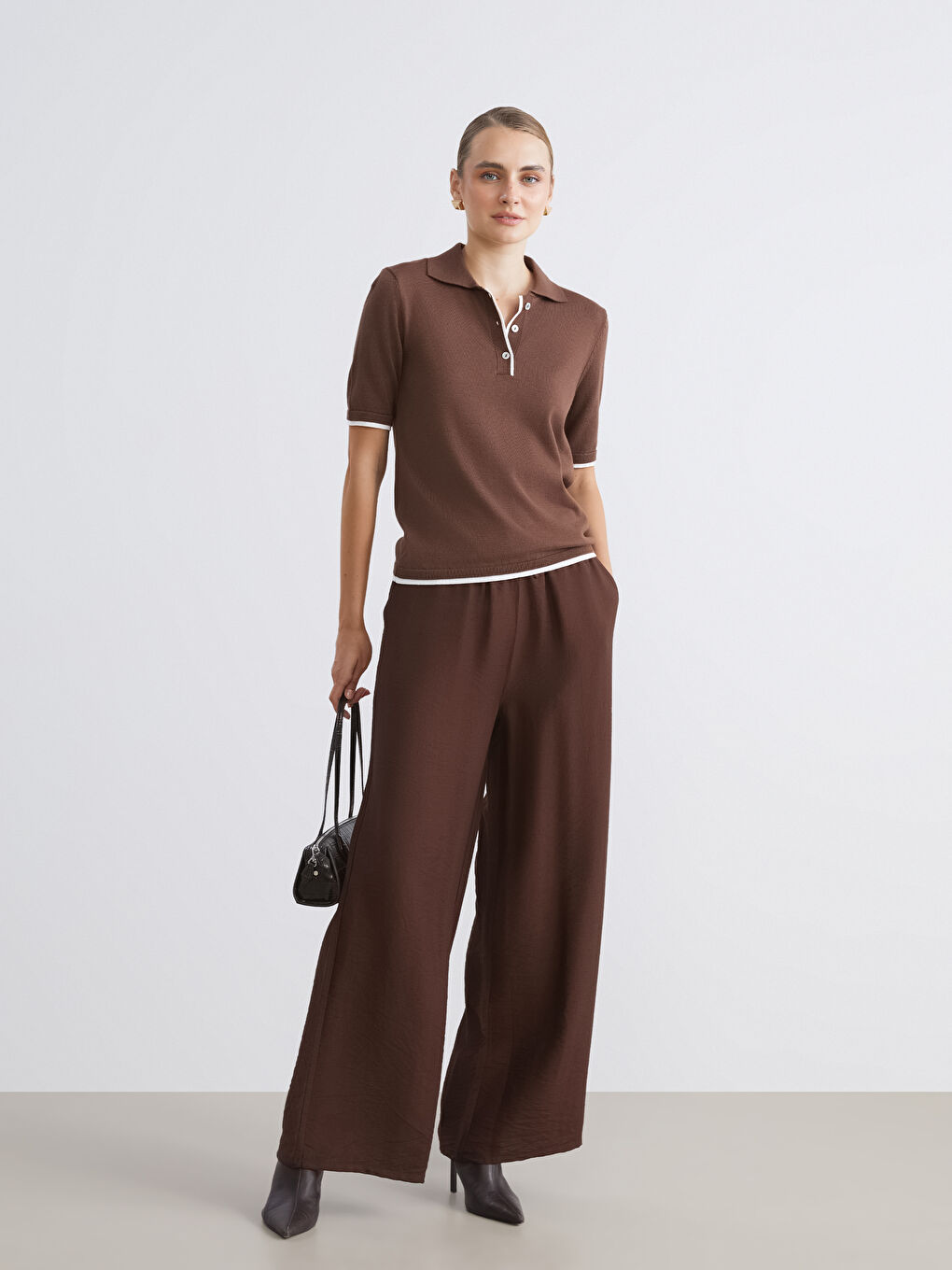 Elastic Waist Wide Leg Women's Trousers