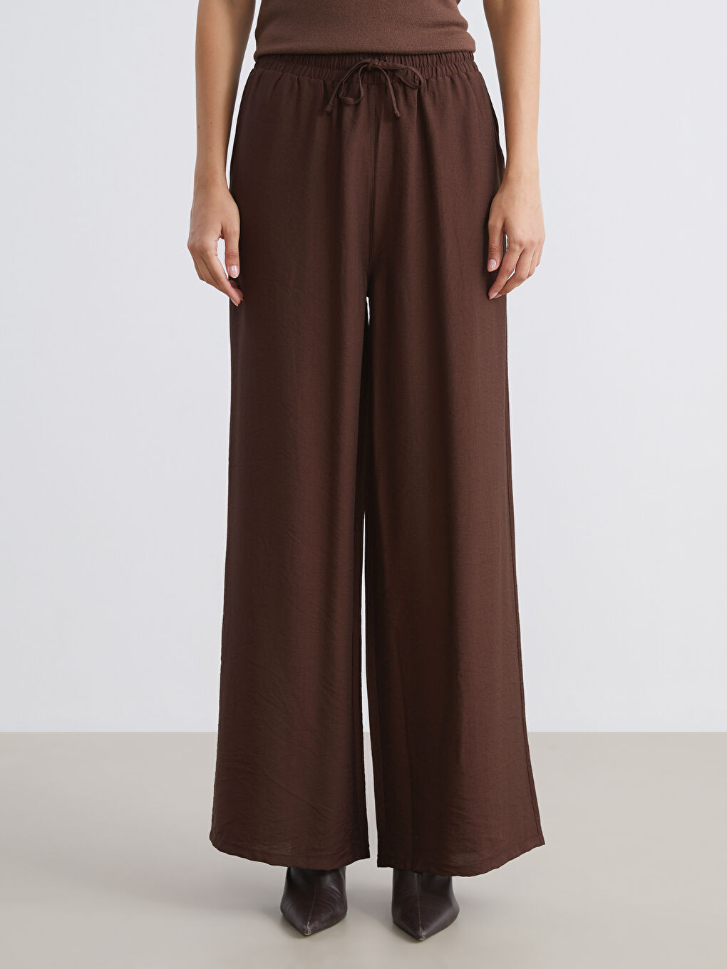 Elastic Waist Wide Leg Women's Trousers-1