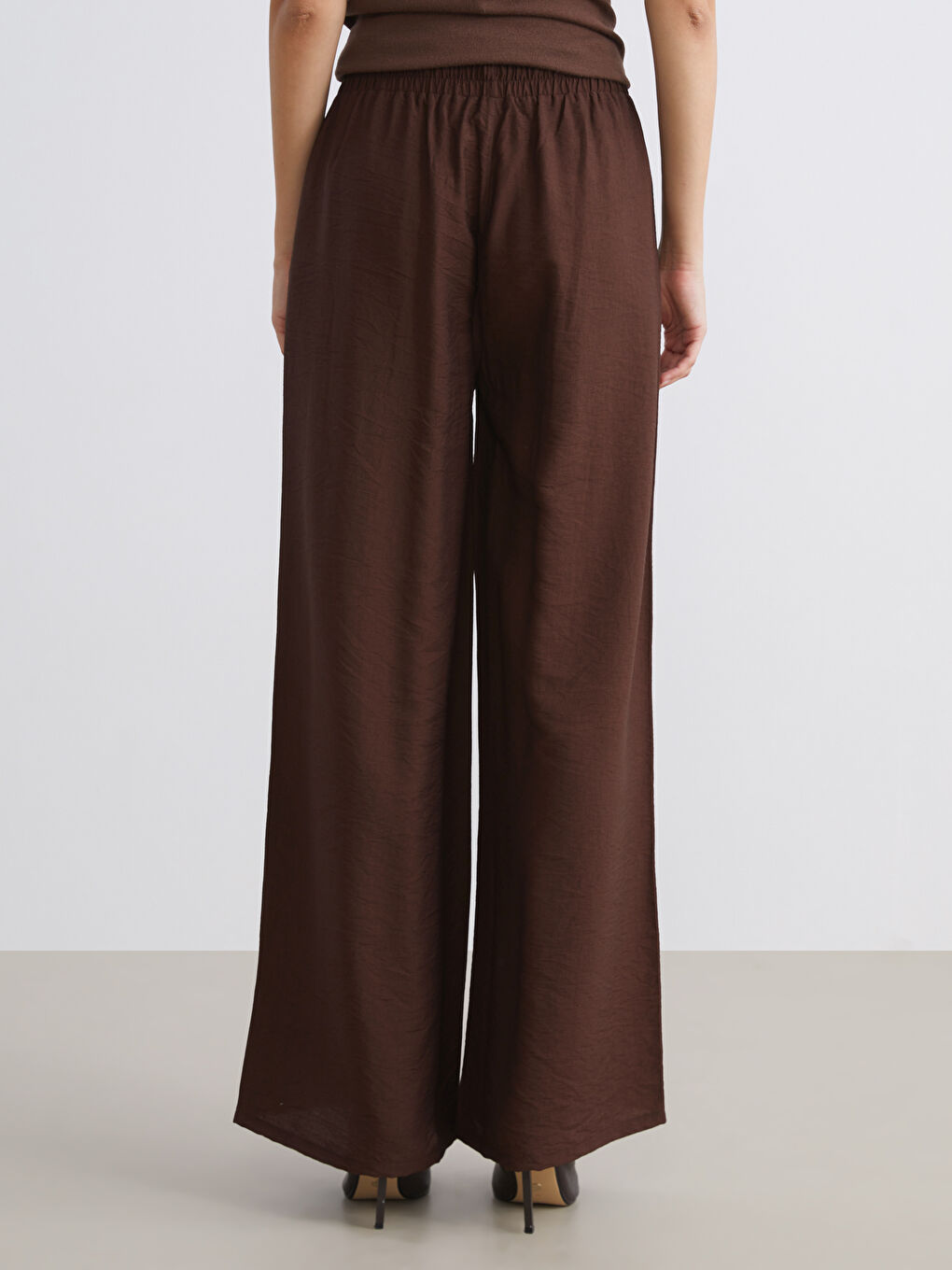 Elastic Waist Wide Leg Women's Trousers-3
