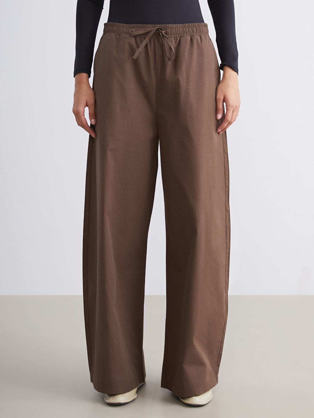 Elastic Waist Wide Leg Women's Trousers-1