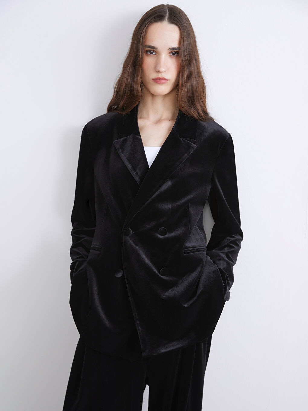 Double Breasted Women's Velvet Blazer Jacket-2