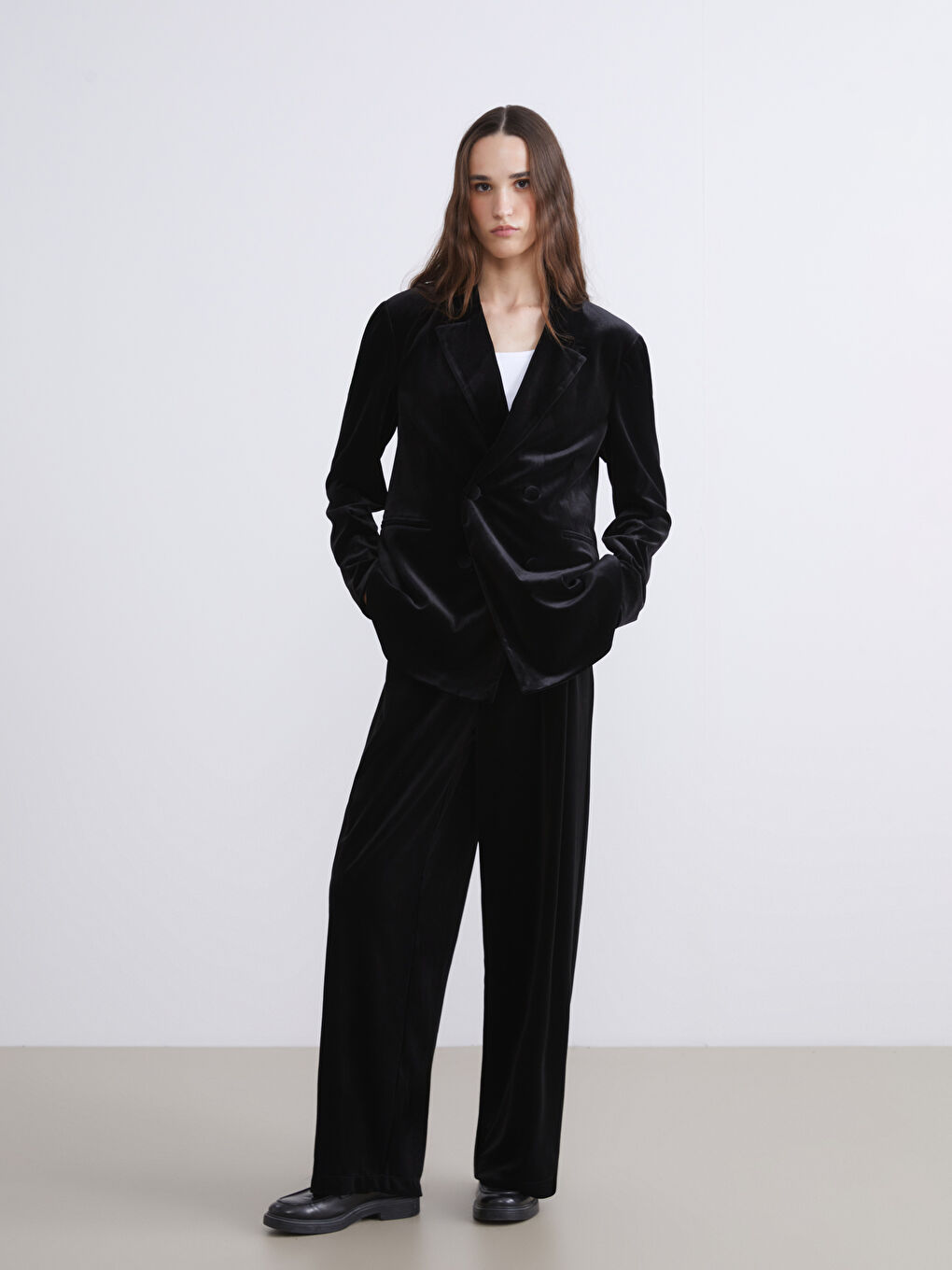 Double Breasted Women's Velvet Blazer Jacket-3