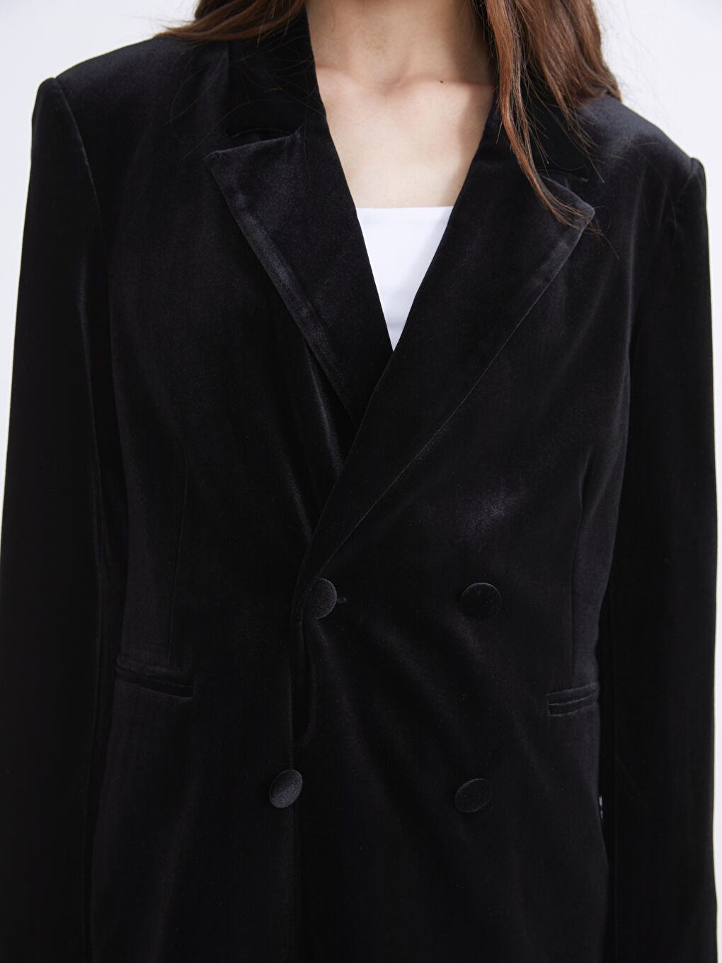 Double Breasted Women's Velvet Blazer Jacket-4