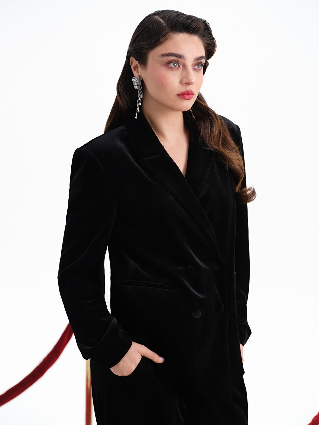 Double Breasted Women's Velvet Blazer Jacket-1