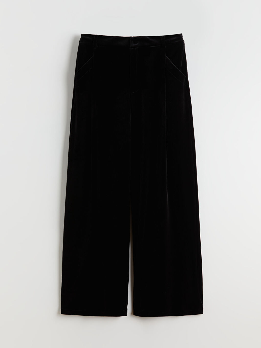 Siyah Geniş Paça Kadın Kadife Pantolon-6