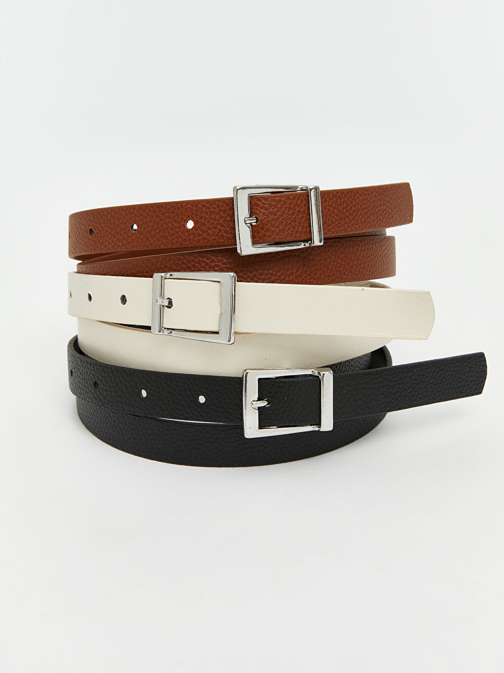 Siyah Deri Görünümlü Kadın Kemer 3'lü