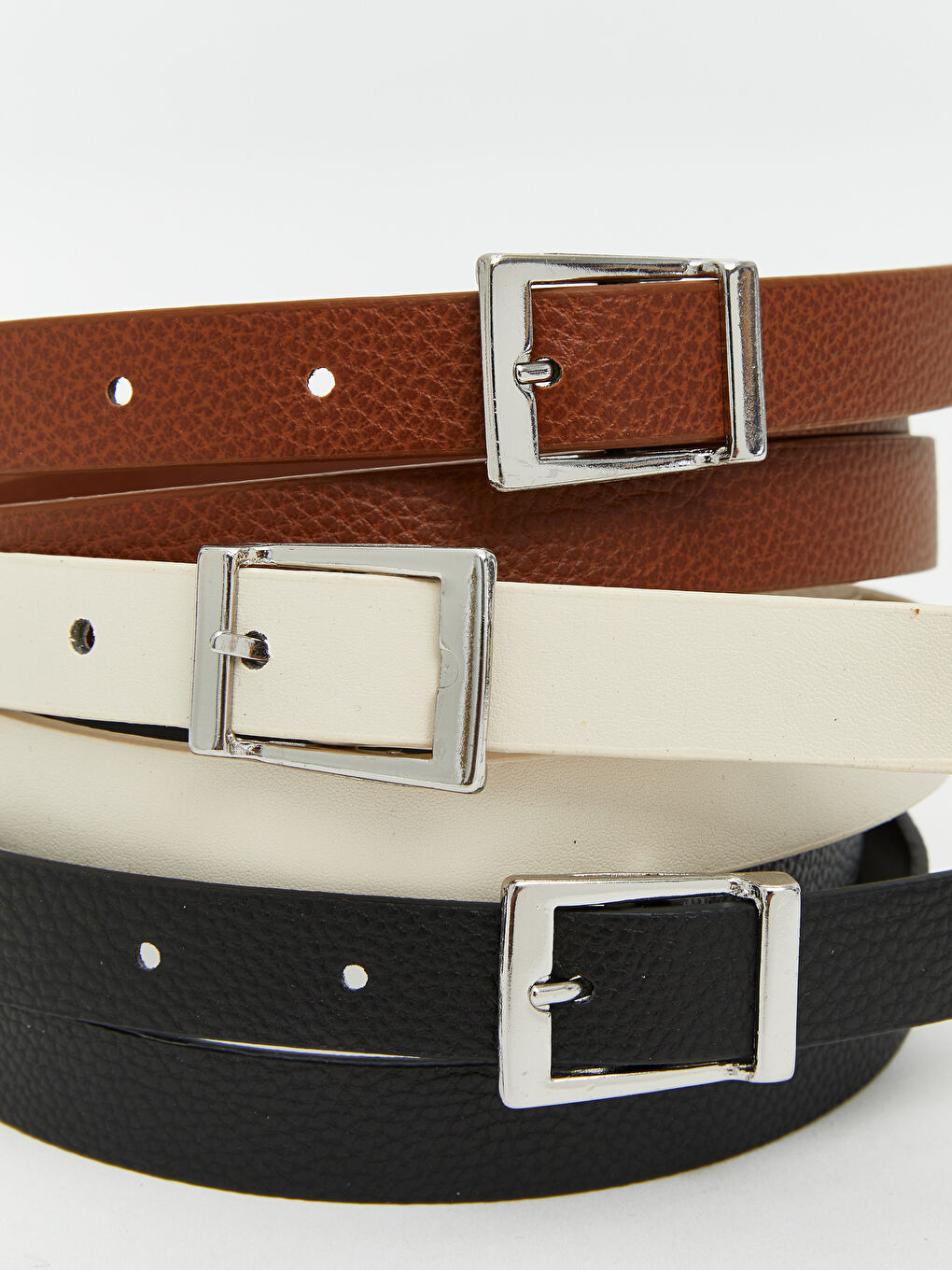 Siyah Deri Görünümlü Kadın Kemer 3'lü-4