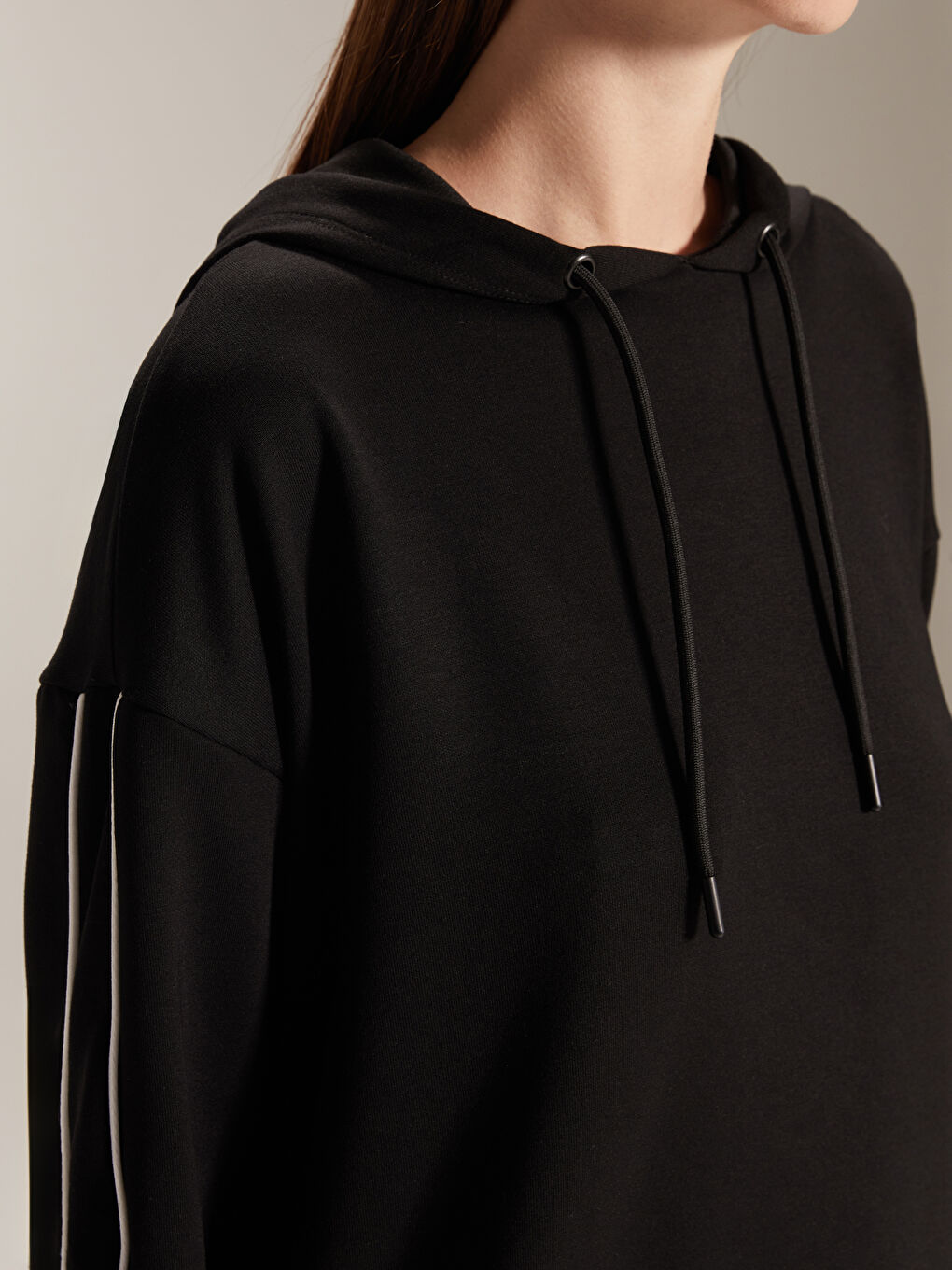 Siyah Oversize Kadın Hoodie-3
