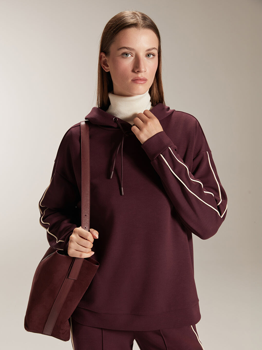 Mürdüm Oversize Kadın Hoodie