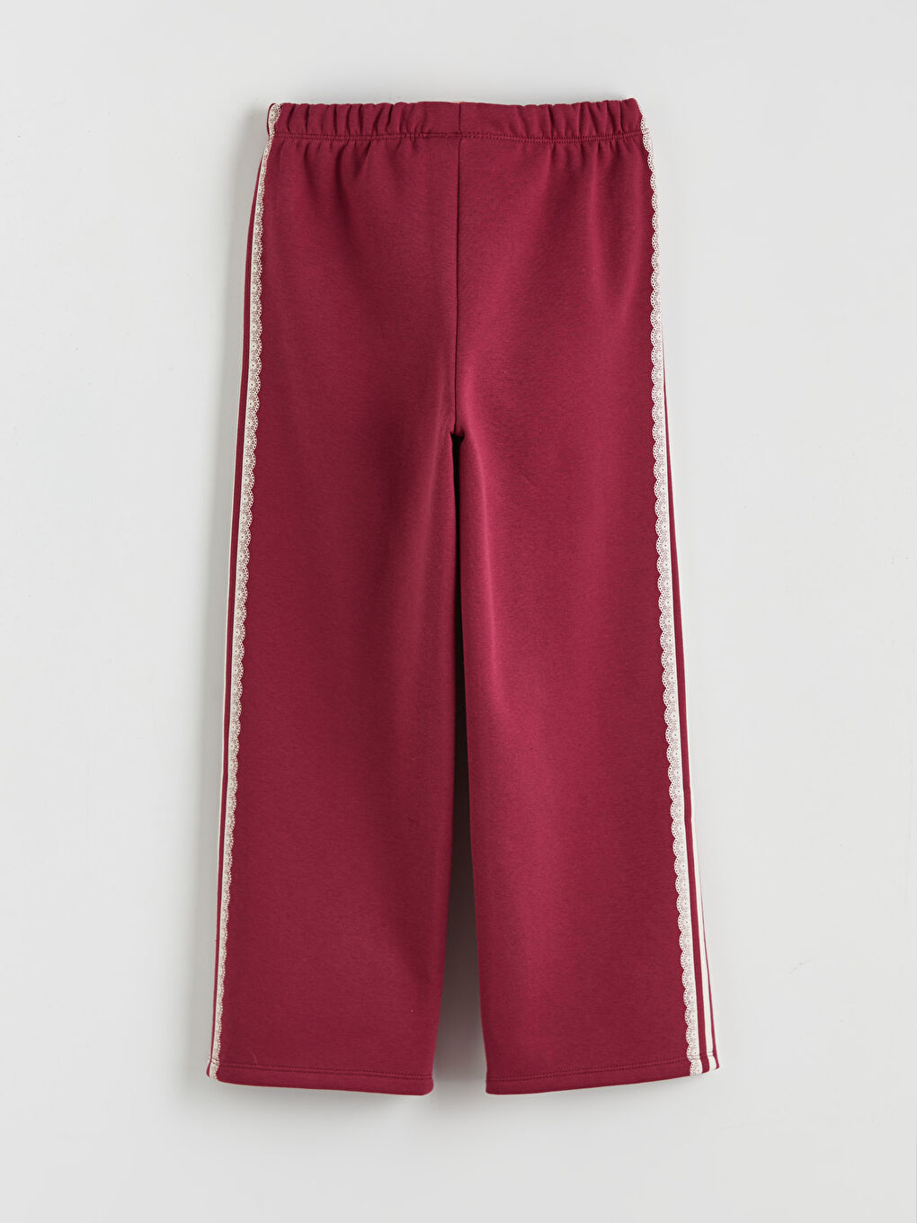 Bordo Beli Lastikli Çizgili Kız Çocuk Eşofman Alt-1