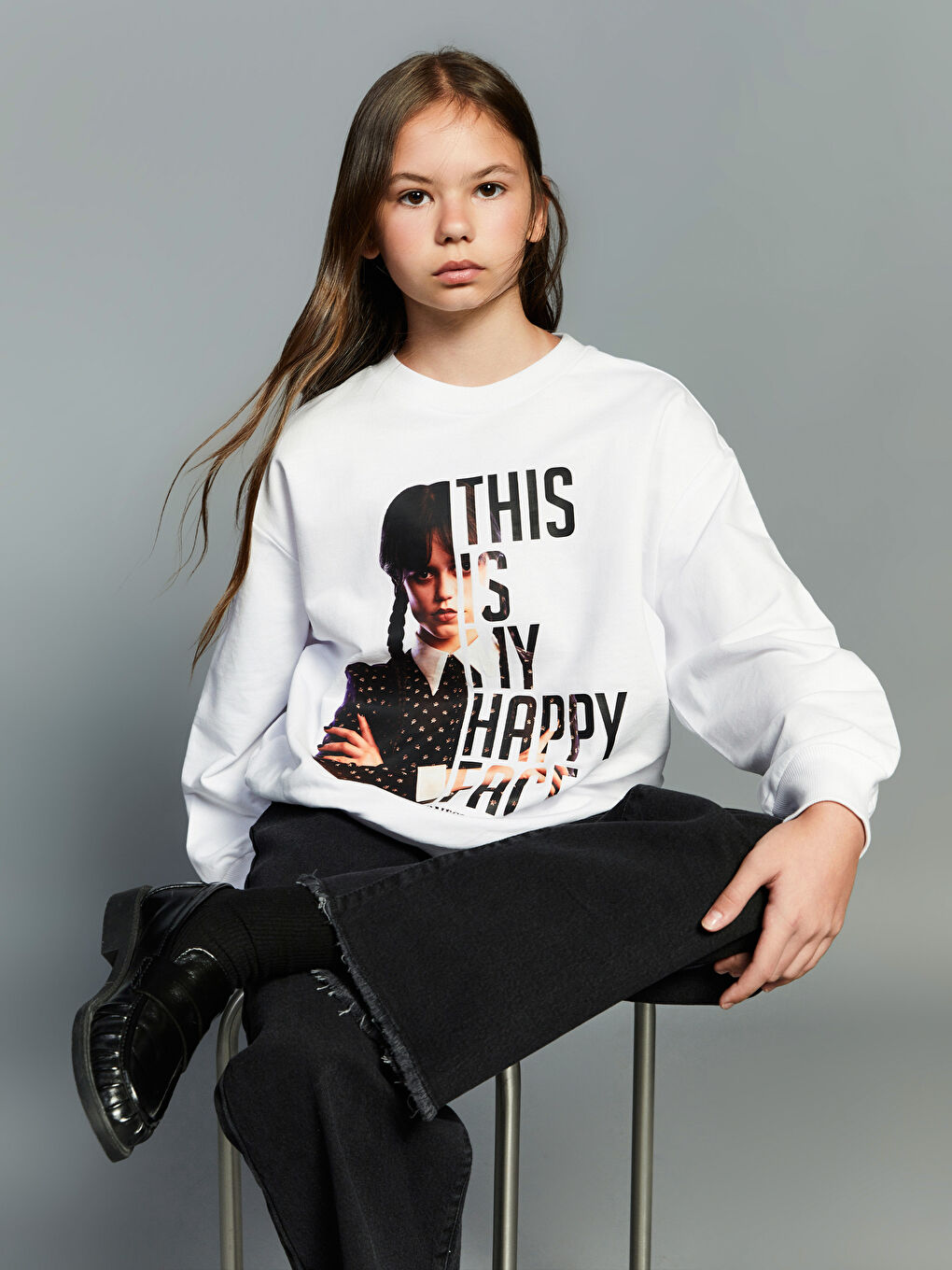 LCW Kids Girl WHITE Sweatshirt -W5K418Z4-Q6K