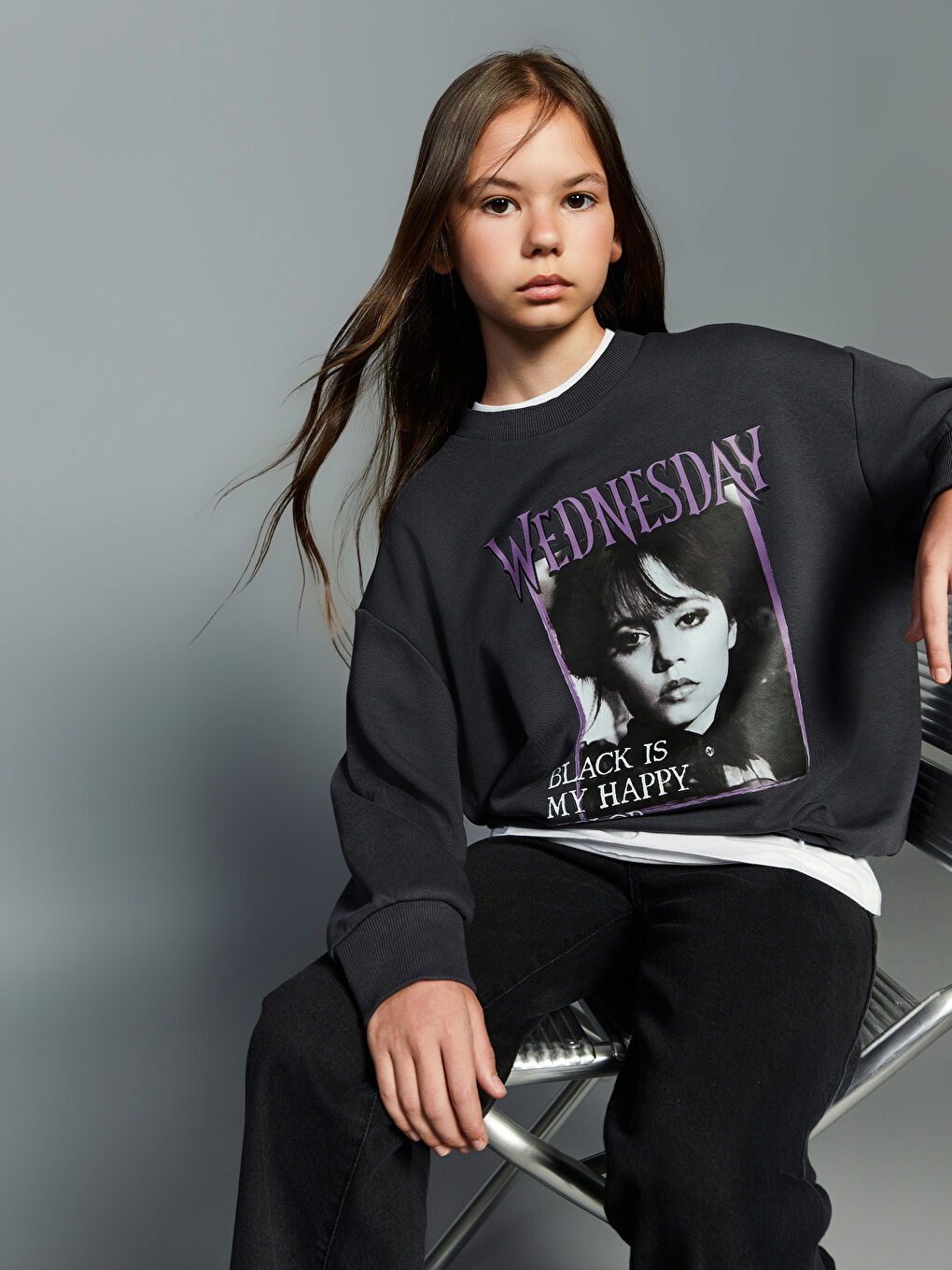 LCW Kids Girl GREY Sweatshirt -W5K419Z4-HJU