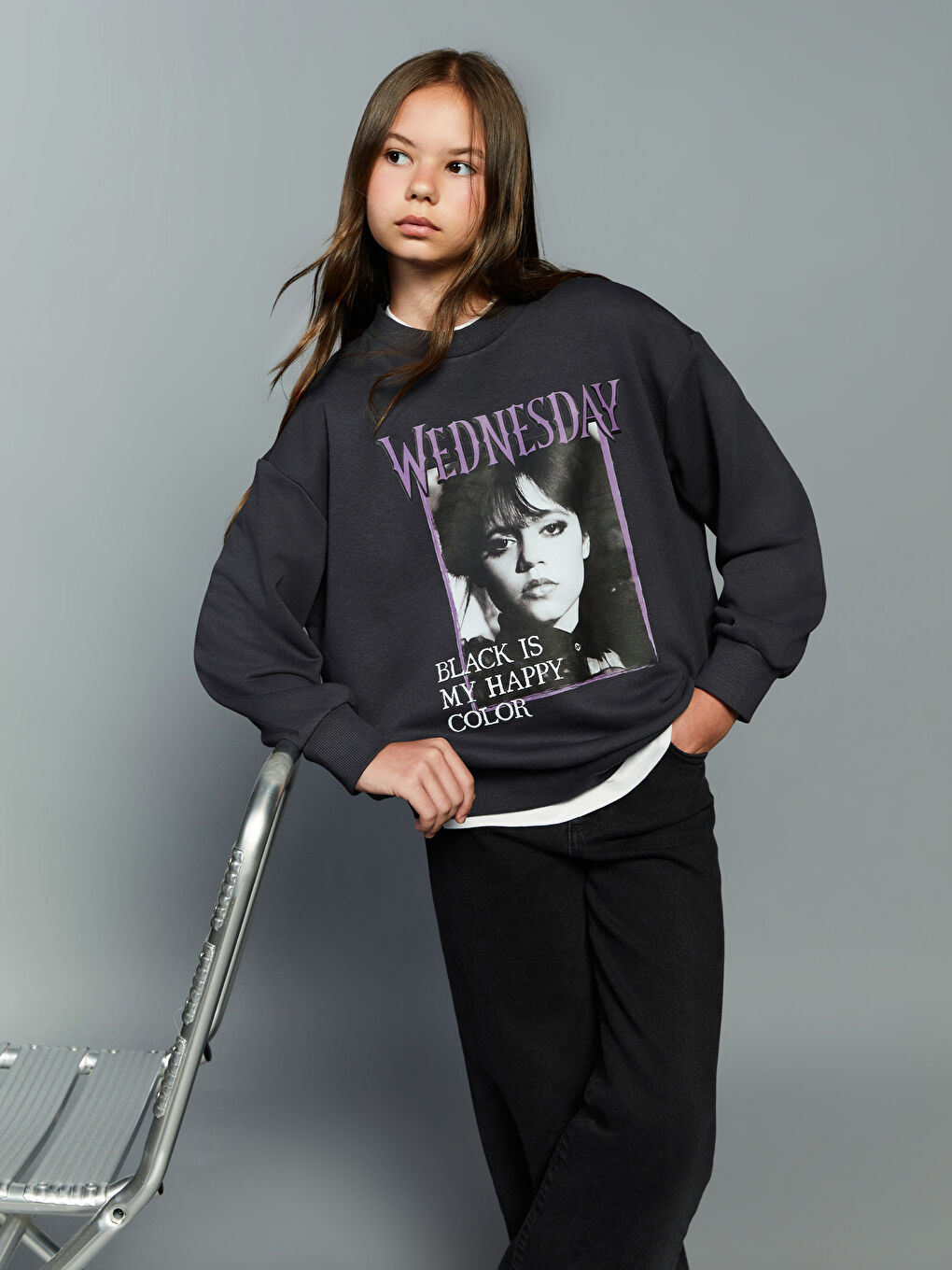 LCW Kids Girl GREY Sweatshirt -W5K419Z4-HJU