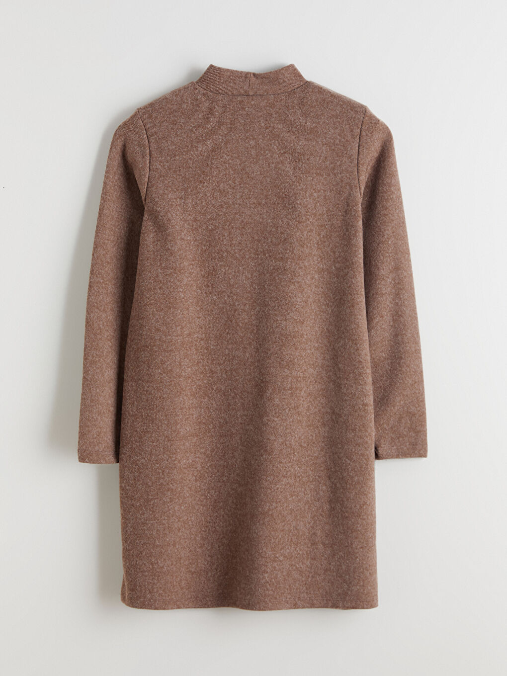 Kahverengi Yarım Balıkçı Yaka Mini Elbise-7