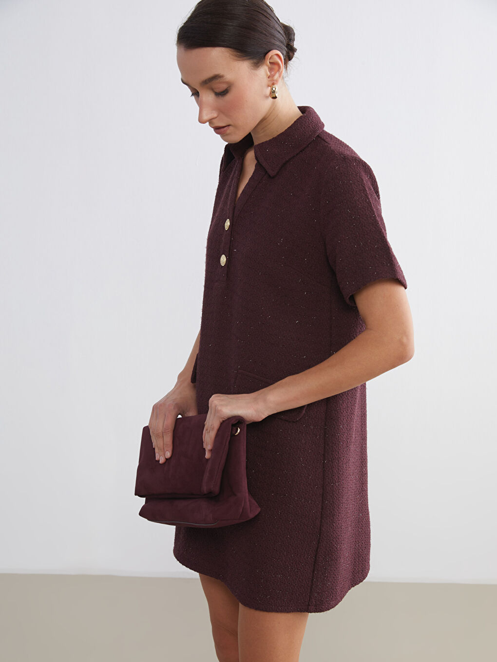 Fuşya Polo Yaka Mini Elbise