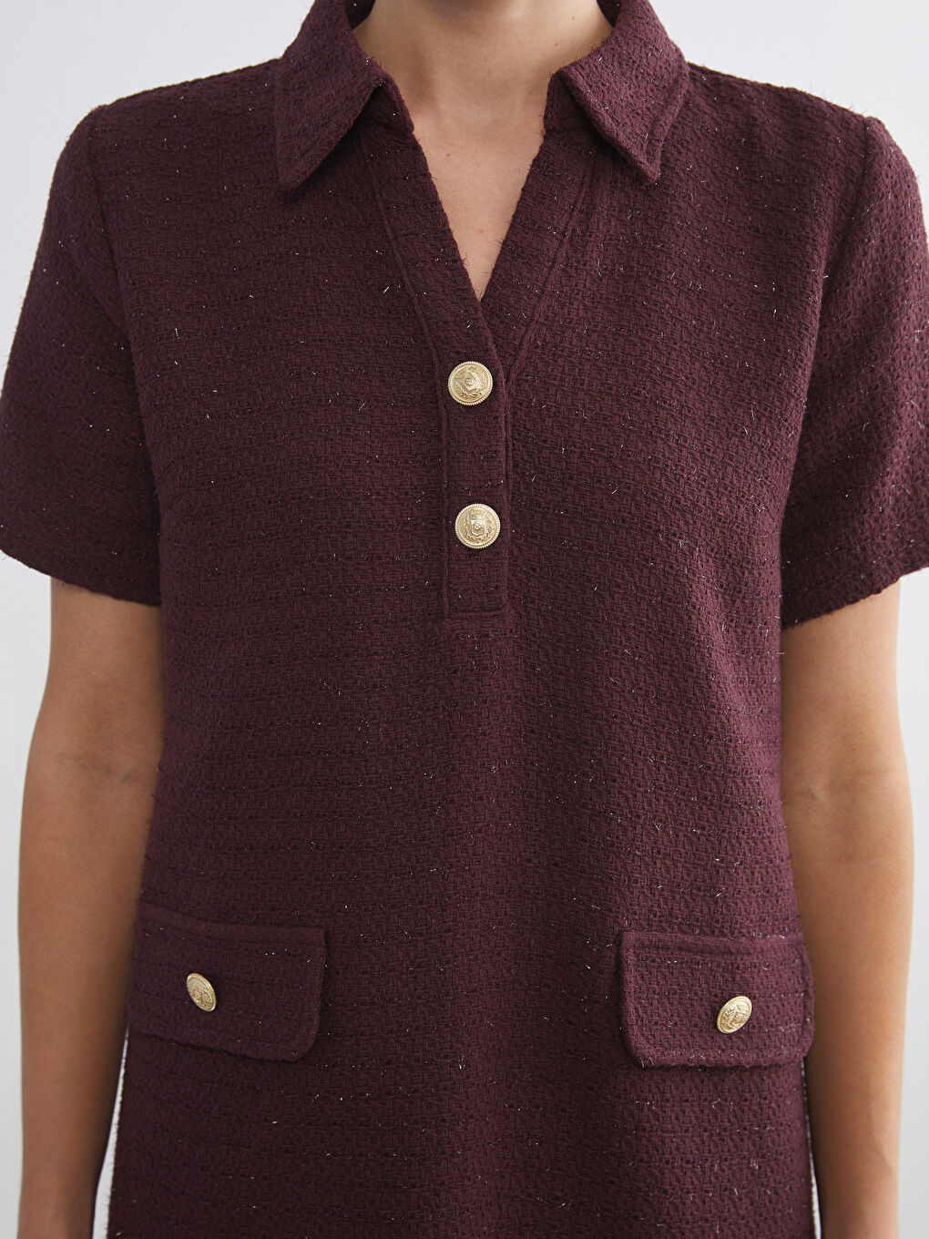 Fuşya Polo Yaka Mini Elbise-2