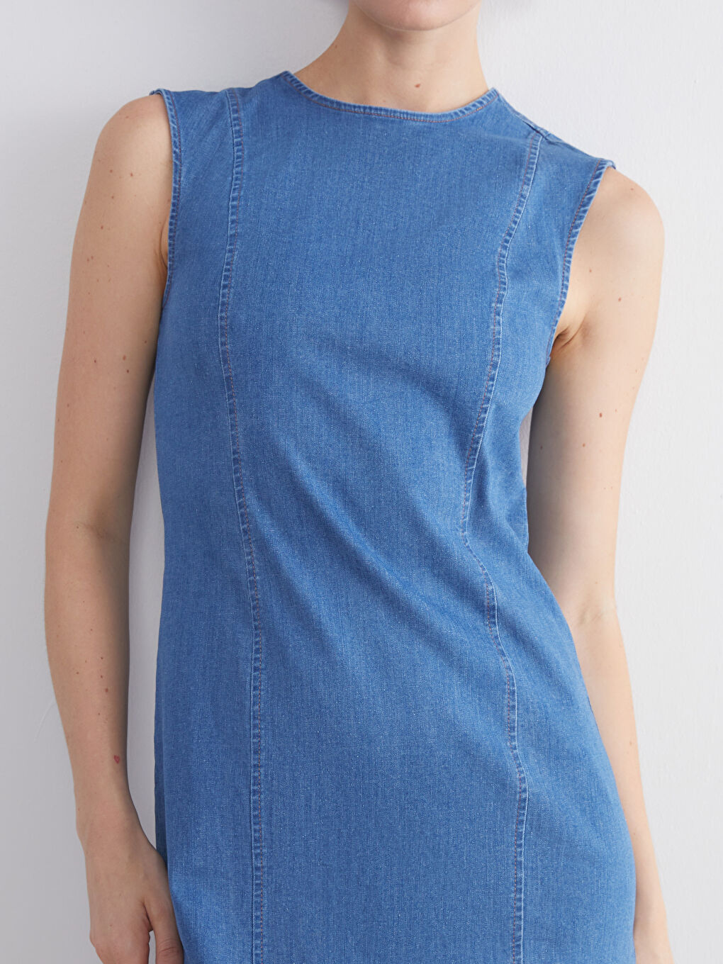 İndigo Bisiklet Yaka Jean Elbise-4