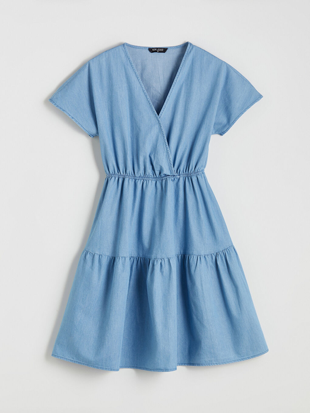 İndigo Kruvaze Yaka Katkat Jean Elbise-6