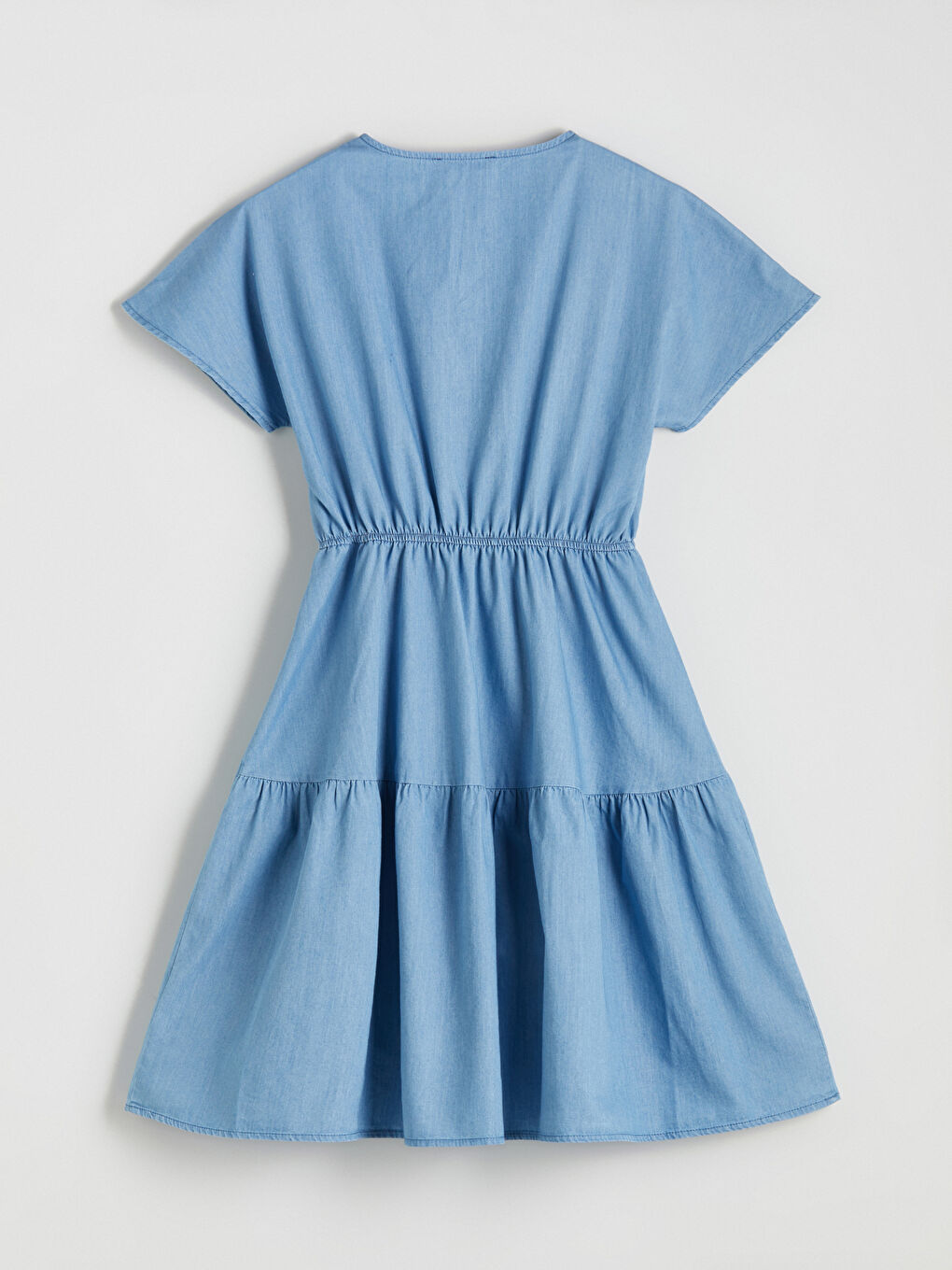 İndigo Kruvaze Yaka Katkat Jean Elbise-7