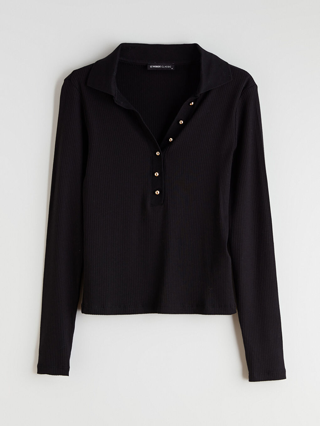 Siyah Polo Yaka Modal Karışımlı Kadın Tişört-4