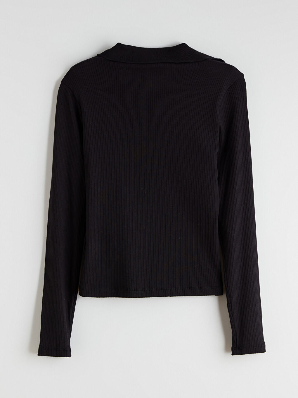 Siyah Polo Yaka Modal Karışımlı Kadın Tişört-5