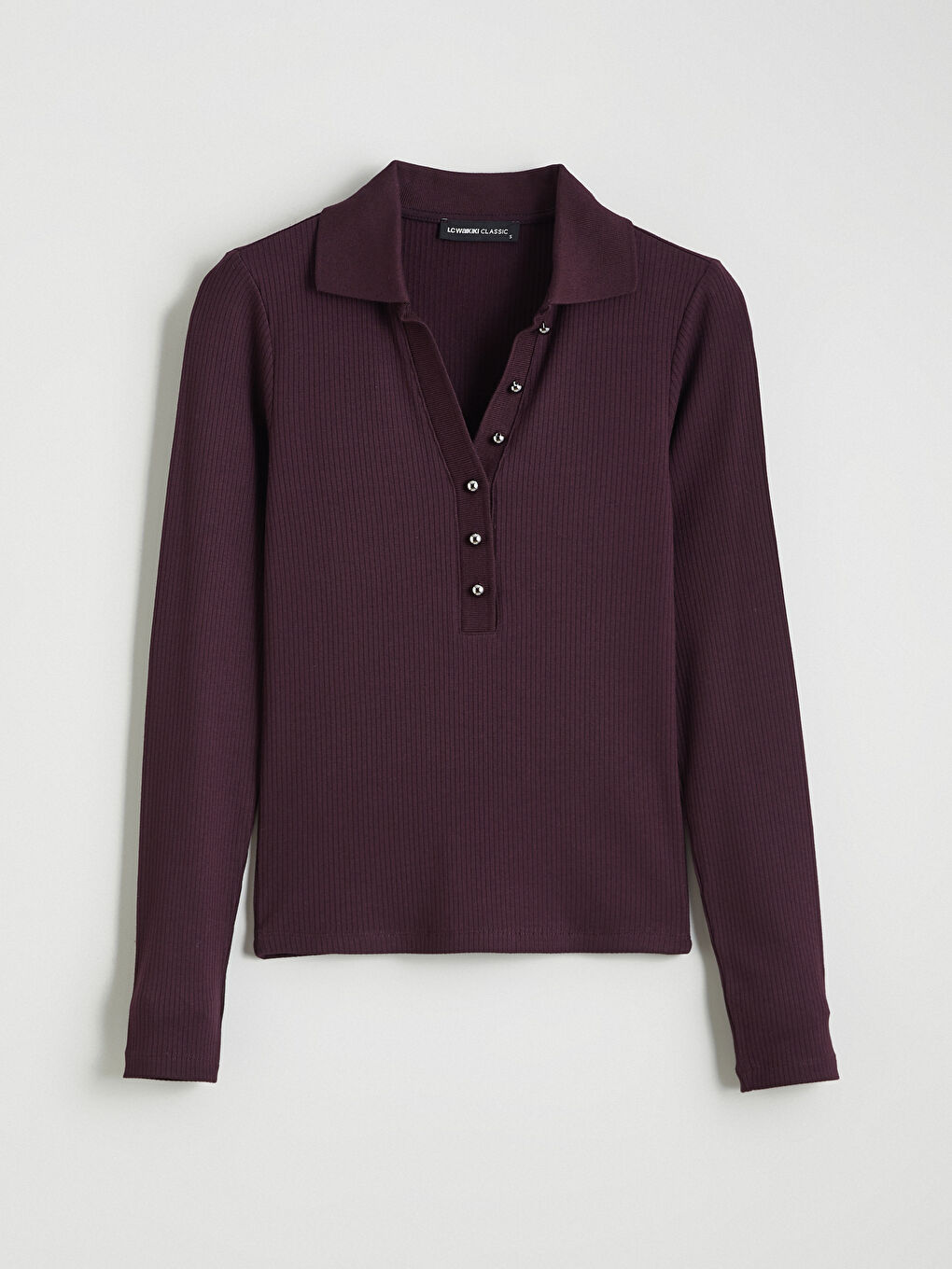 Mürdüm Polo Yaka Modal Karışımlı Kadın Tişört-4