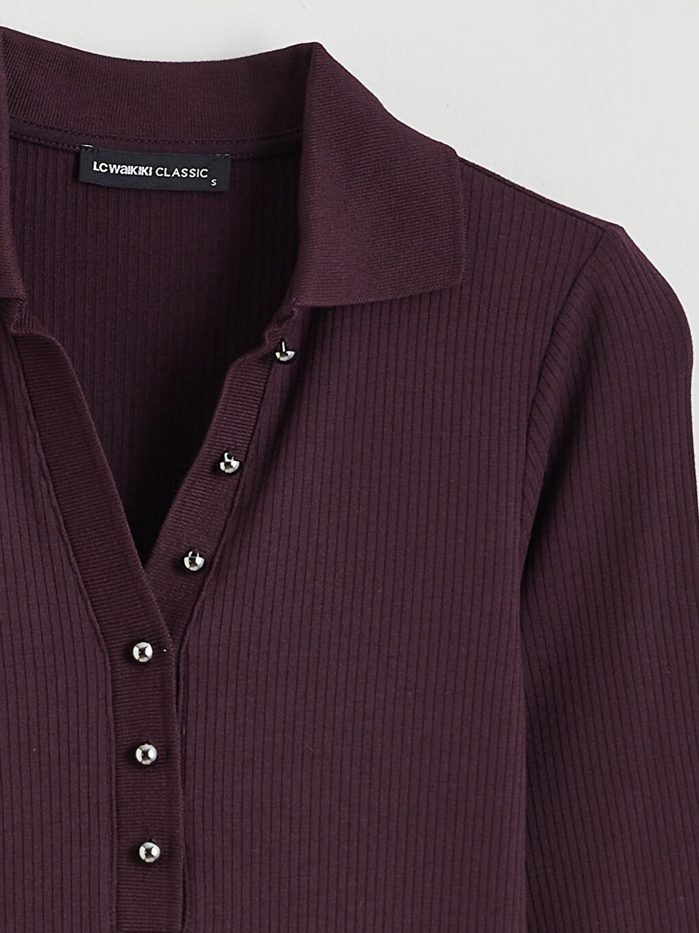 Mürdüm Polo Yaka Modal Karışımlı Kadın Tişört-5