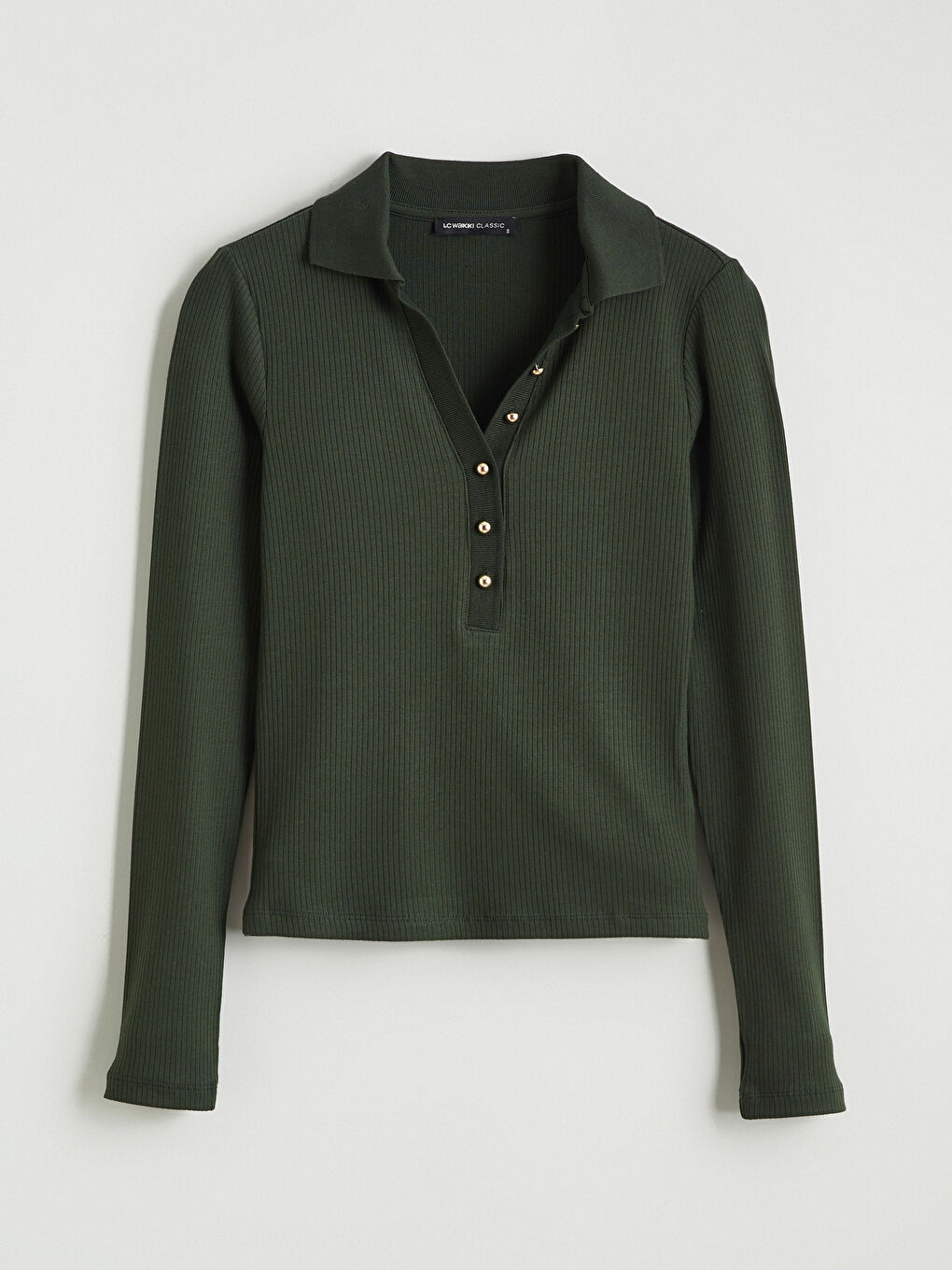 Yeşil Polo Yaka Modal Karışımlı Kadın Tişört-4