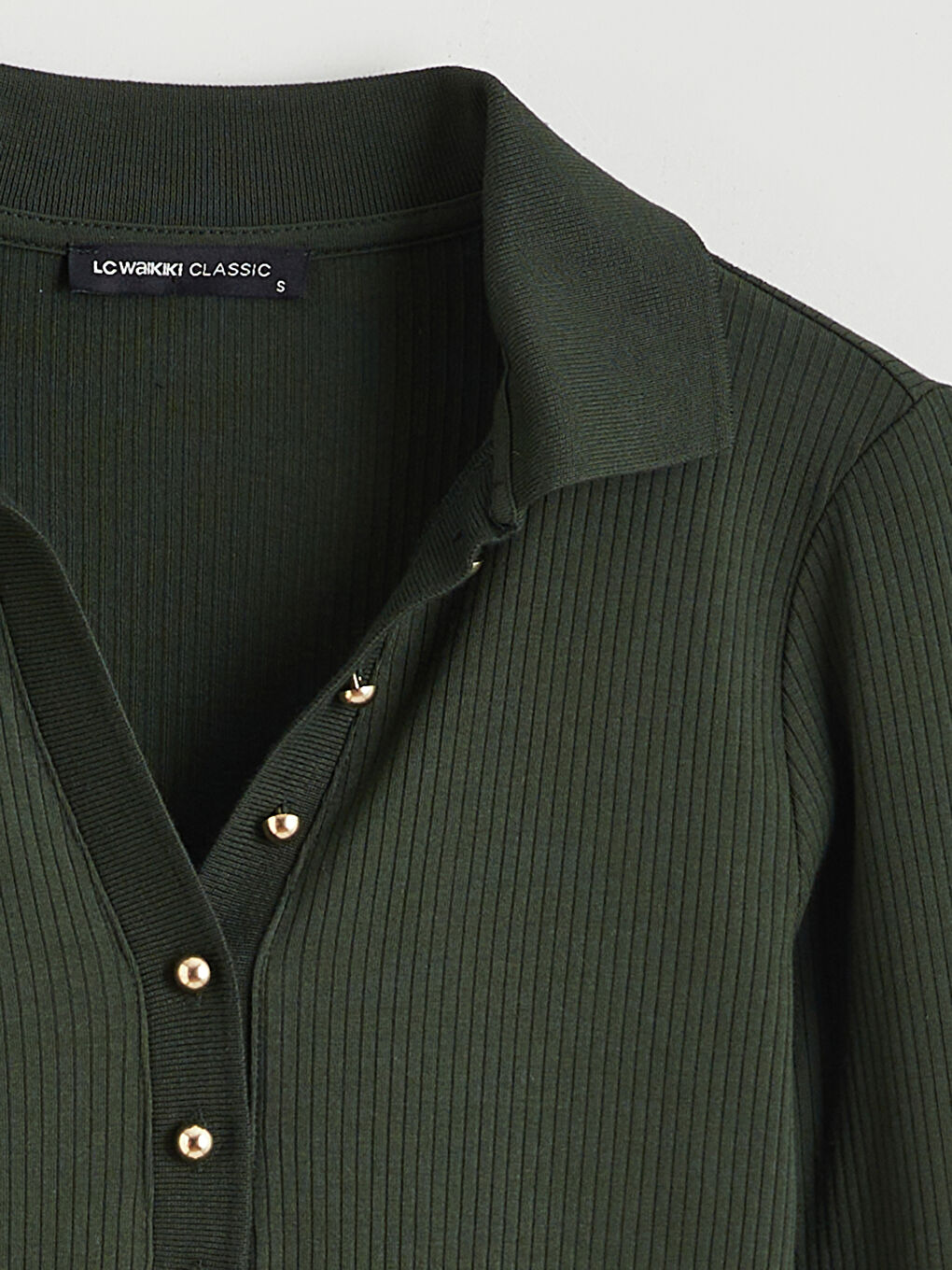 Yeşil Polo Yaka Modal Karışımlı Kadın Tişört-5