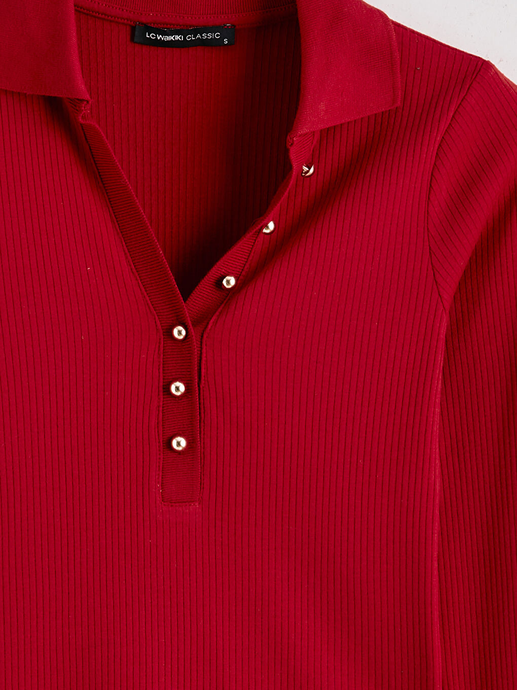 Kırmızı Polo Yaka Modal Karışımlı Kadın Tişört-5