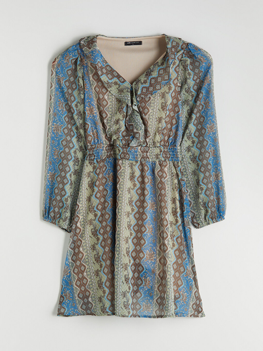 Yeşil V Yaka Çiçekli Şifon Belden Oturtmalı Mini Elbise-4