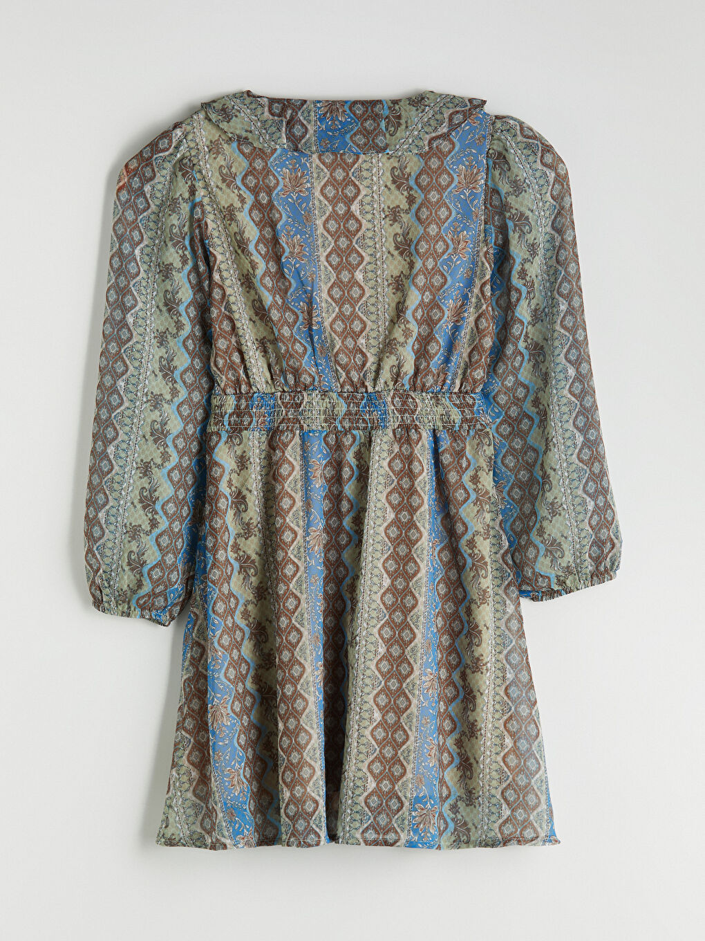 Yeşil V Yaka Çiçekli Şifon Belden Oturtmalı Mini Elbise-5