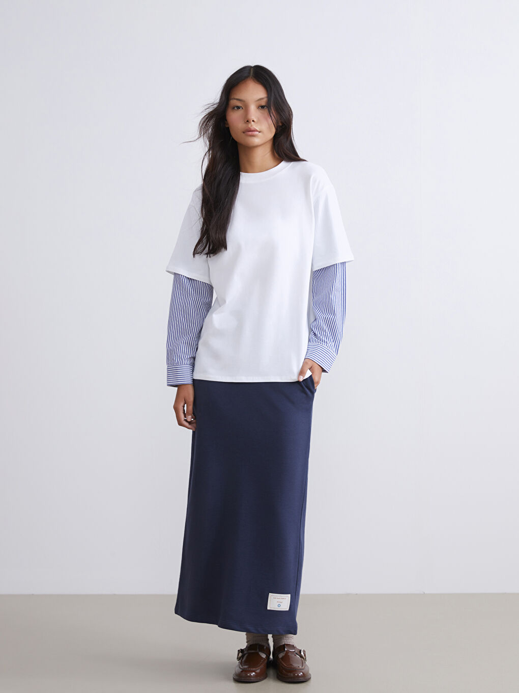 Lacivert Beli Lastikli Kalem Etek-1