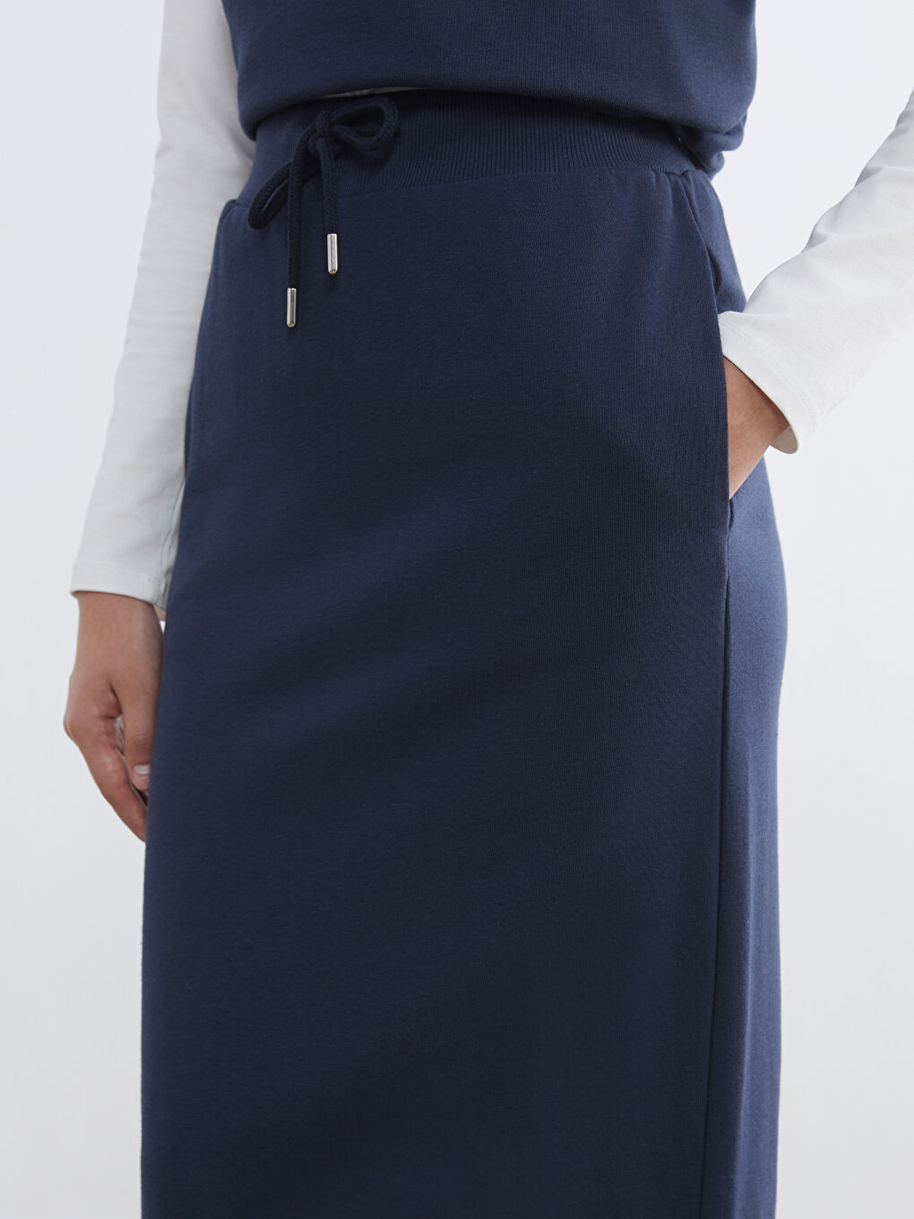 Lacivert Beli Lastikli Kalem Etek-5