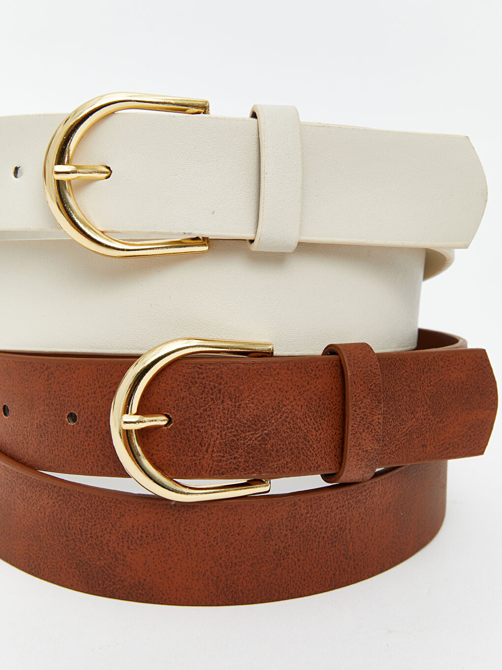 Kahverengi Deri Görünümlü Kadın Kemer 2'li-3