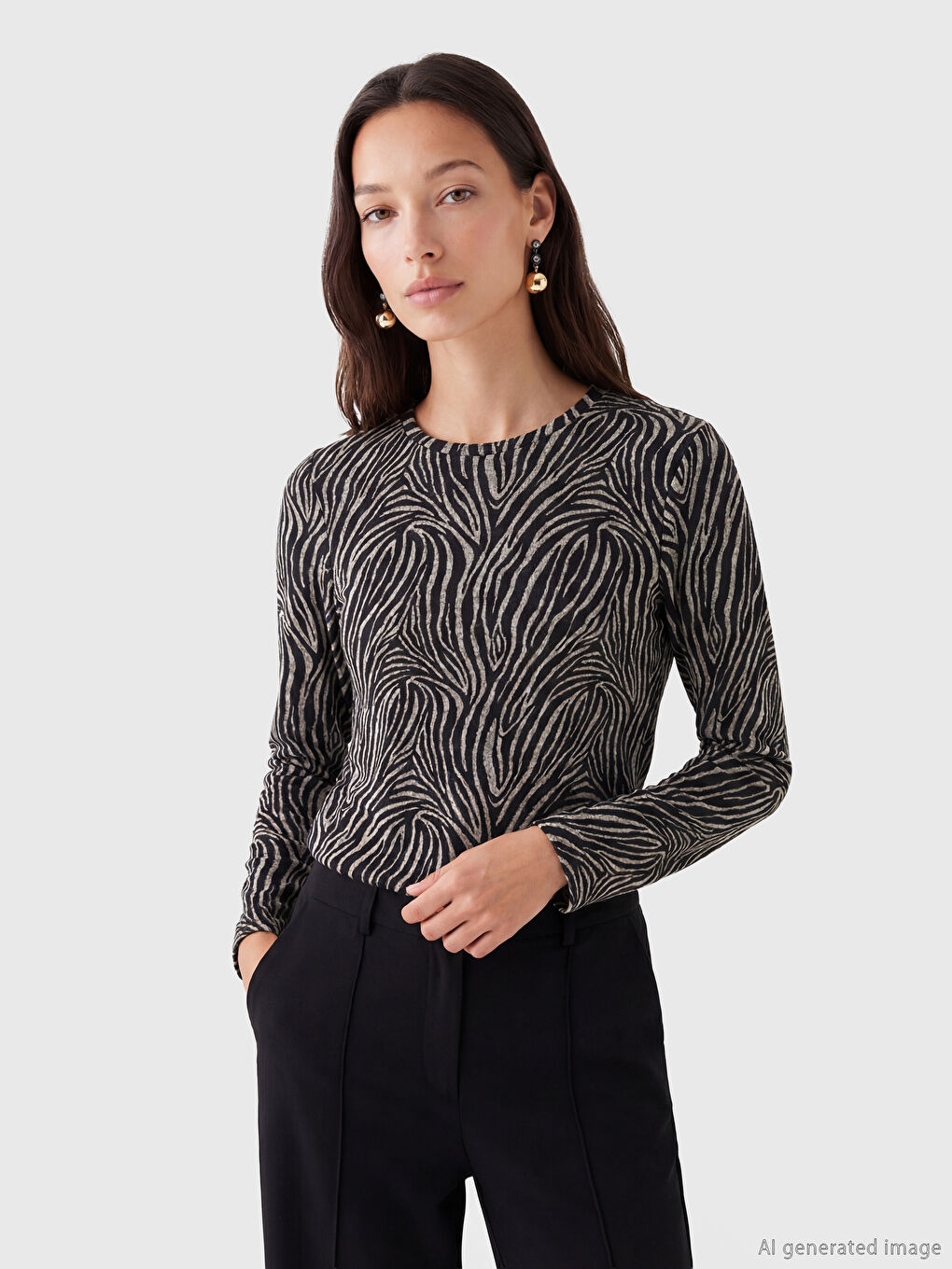 Узорчатая блузка с круглым вырезом-1