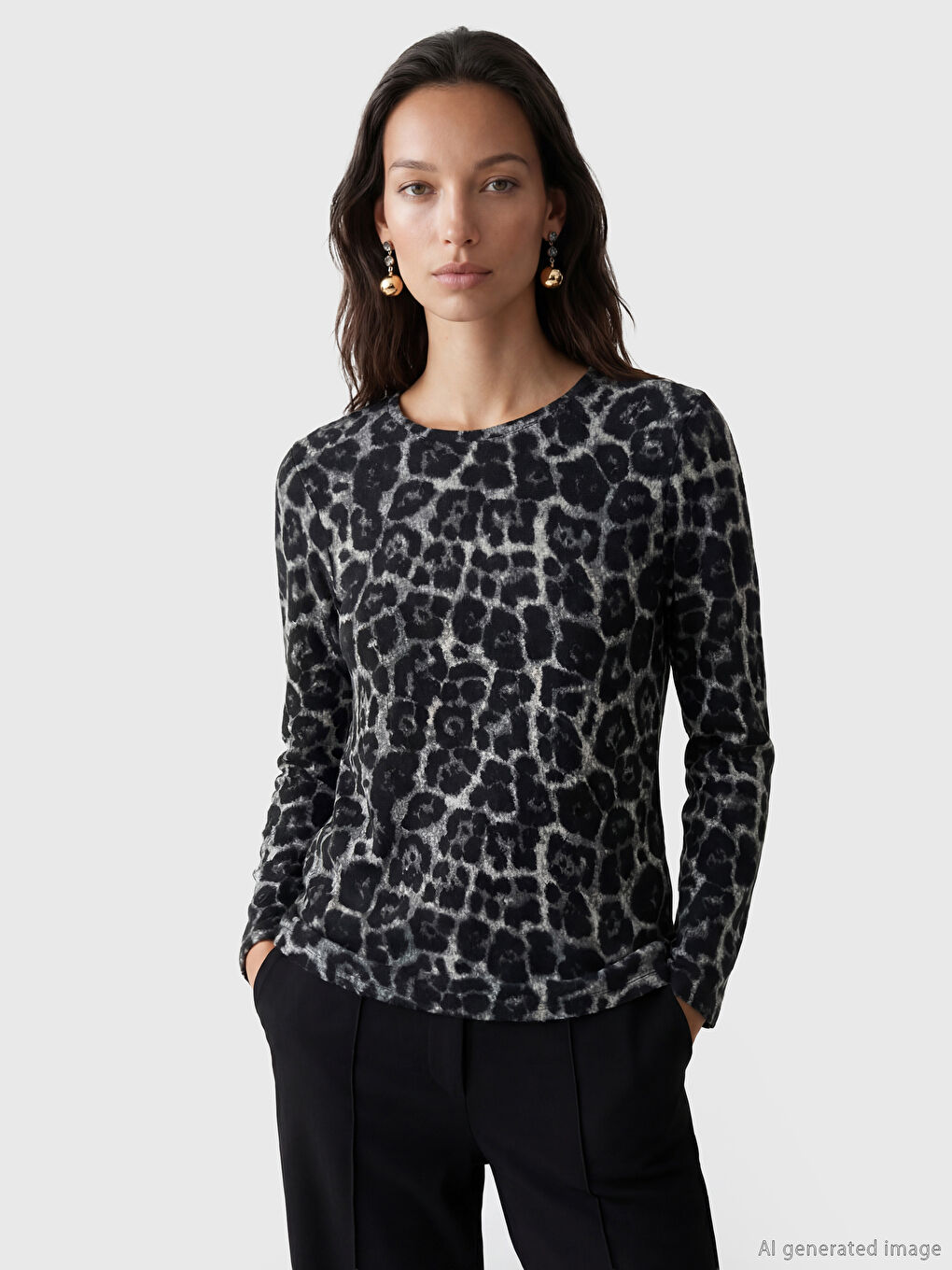 Crew Neck Patterned Blouse-1